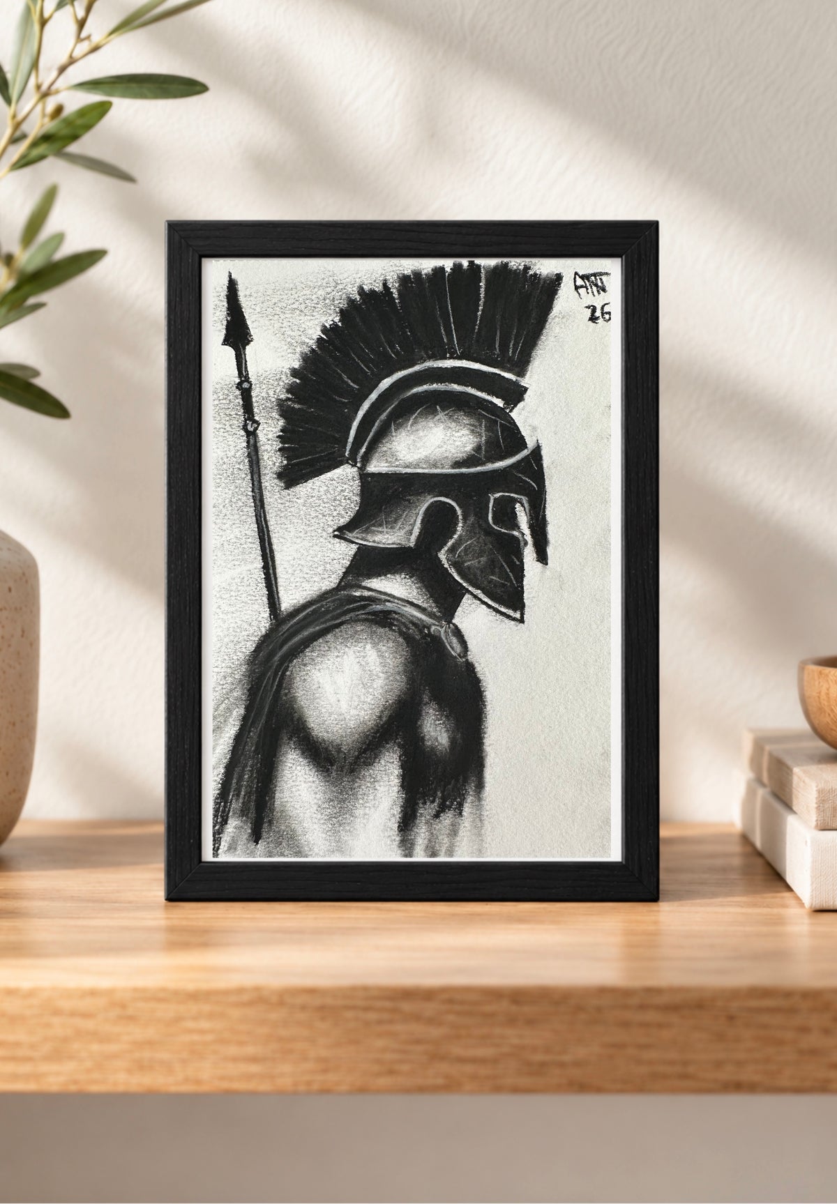 Spartan Warrior - Original Charcoal Drawing 4 x 6