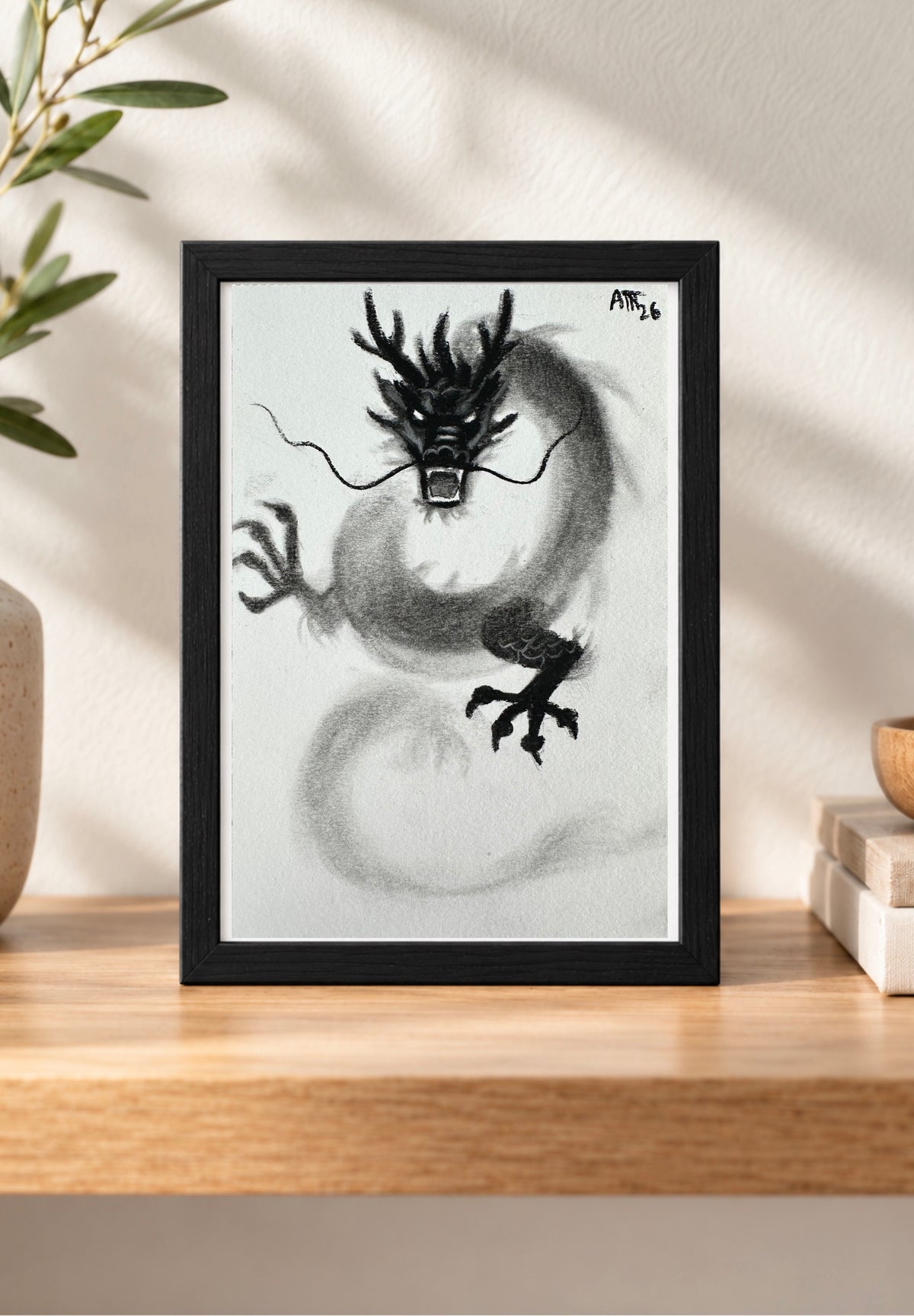 Dragon – Original Charcoal Drawing 4 × 6