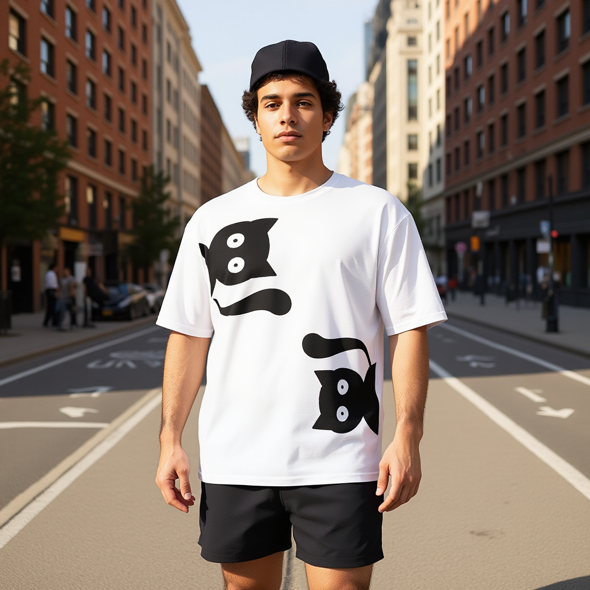 Minimalist Cat Oversized T-Shirt – Premium Heavyweight Cotton Streetwear