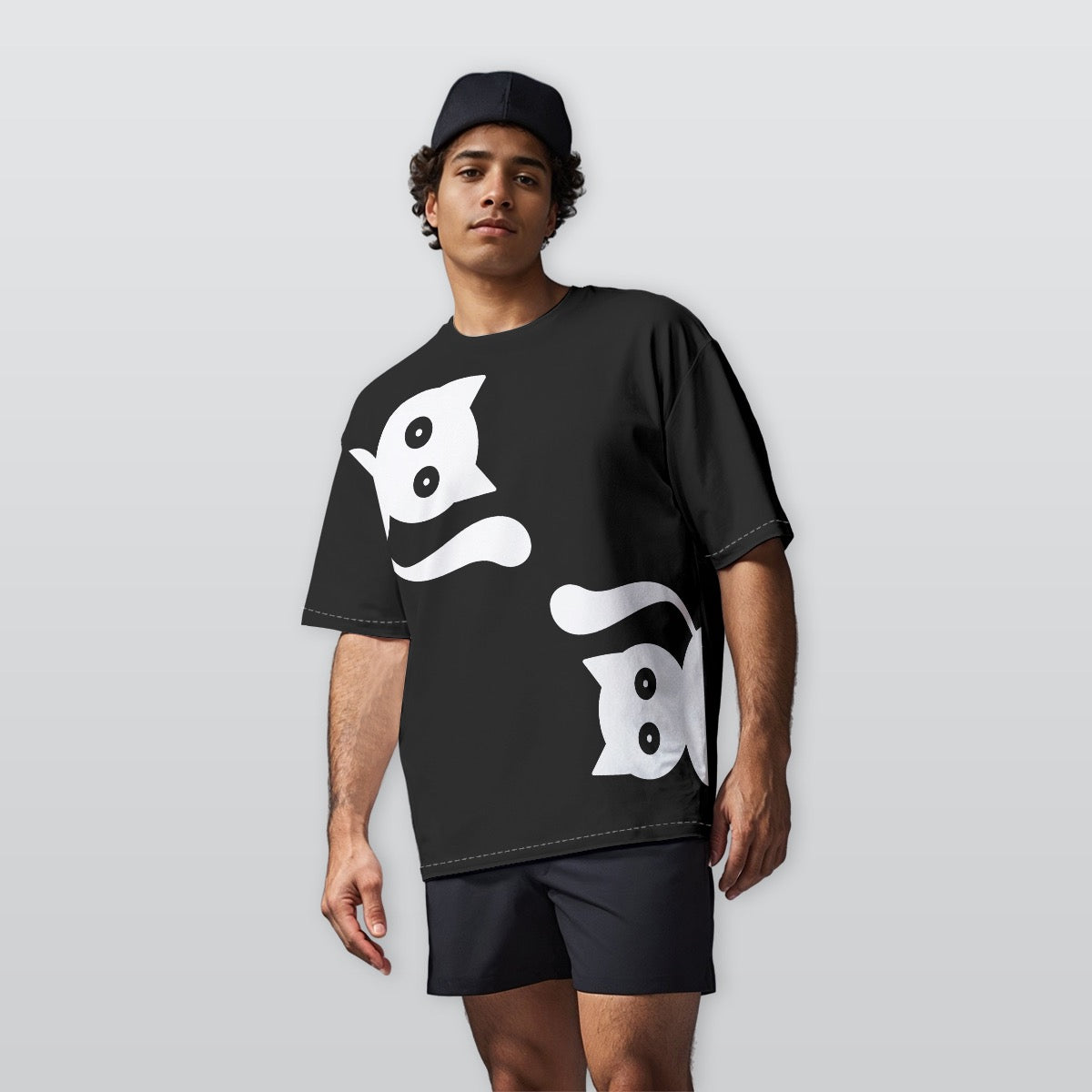 Minimalist Cat Oversized T-Shirt – Premium Heavyweight Cotton Streetwear