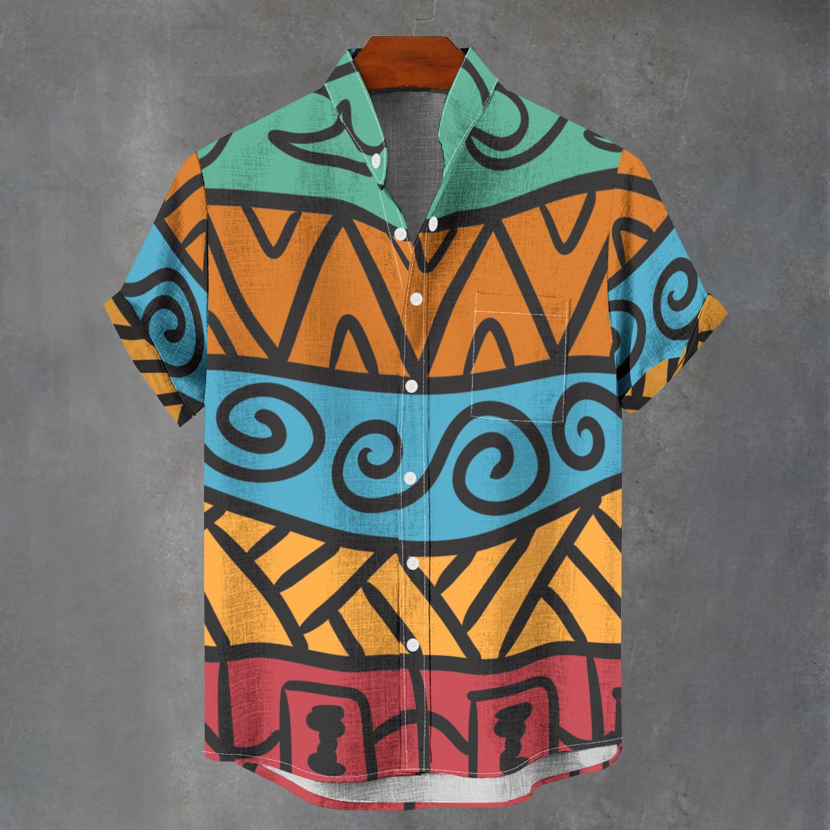 Vibrant Tribal-Pattern Cotton Button-Up Shirt | Lightweight Summer Design by Coa Art