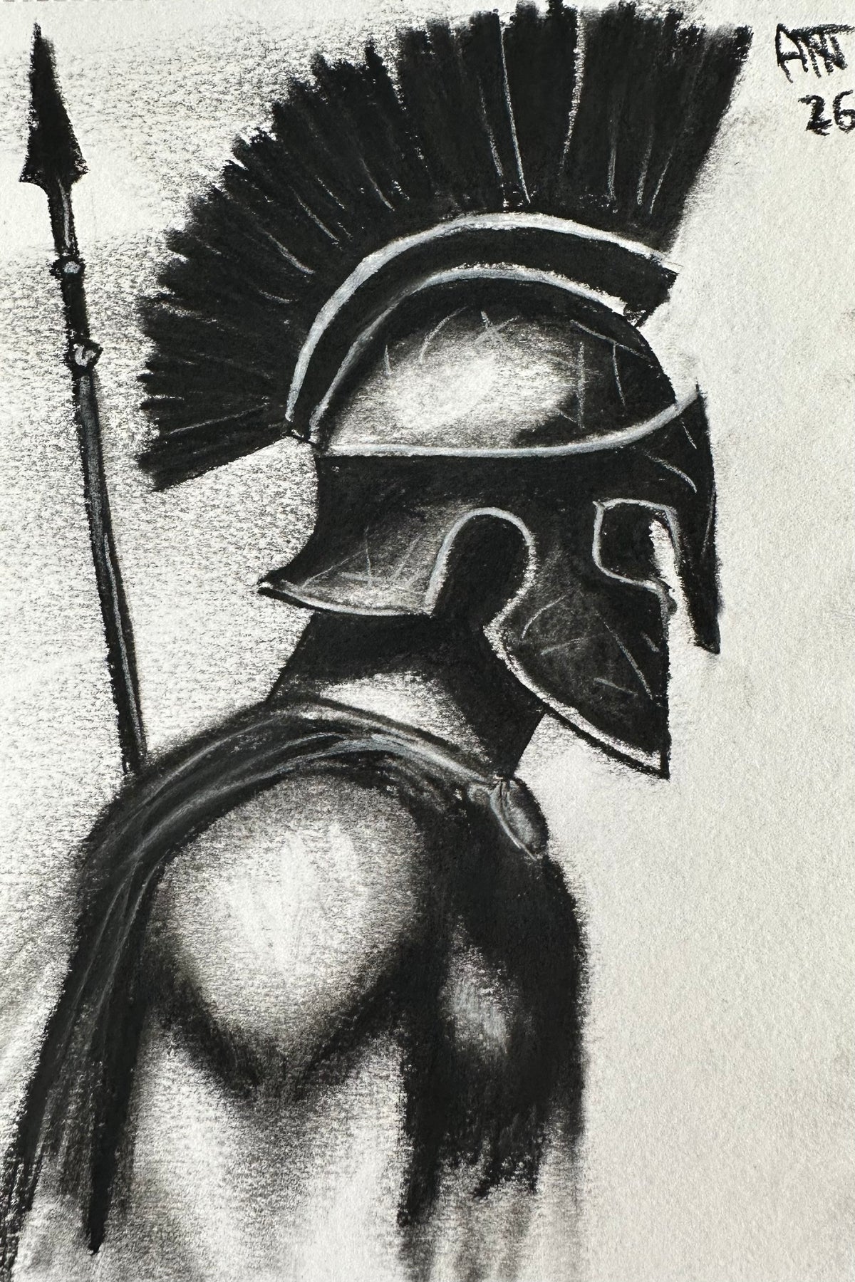 Spartan Warrior - Original Charcoal Drawing 4 x 6