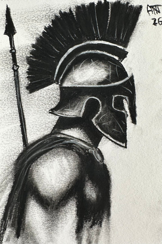 Spartan Warrior - Original Charcoal Drawing 4 x 6