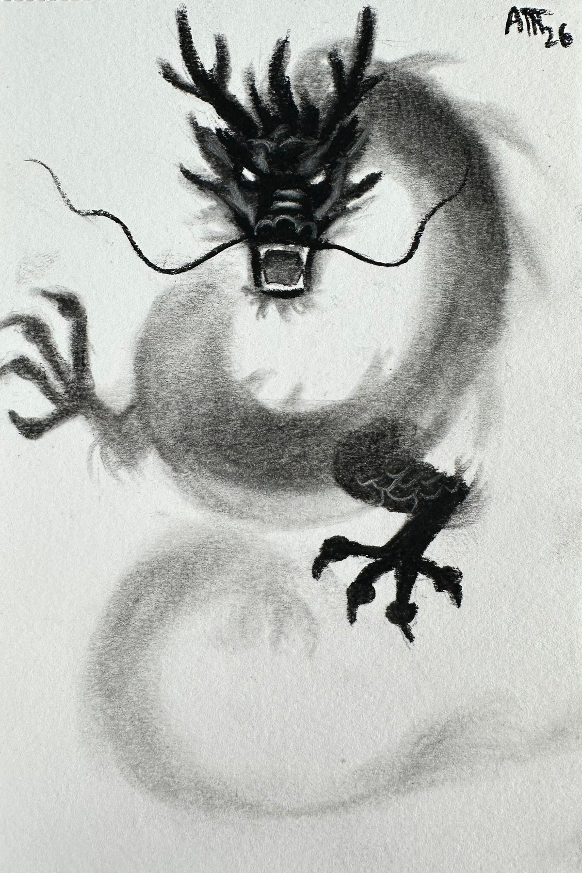 Dragon – Original Charcoal Drawing 4 × 6