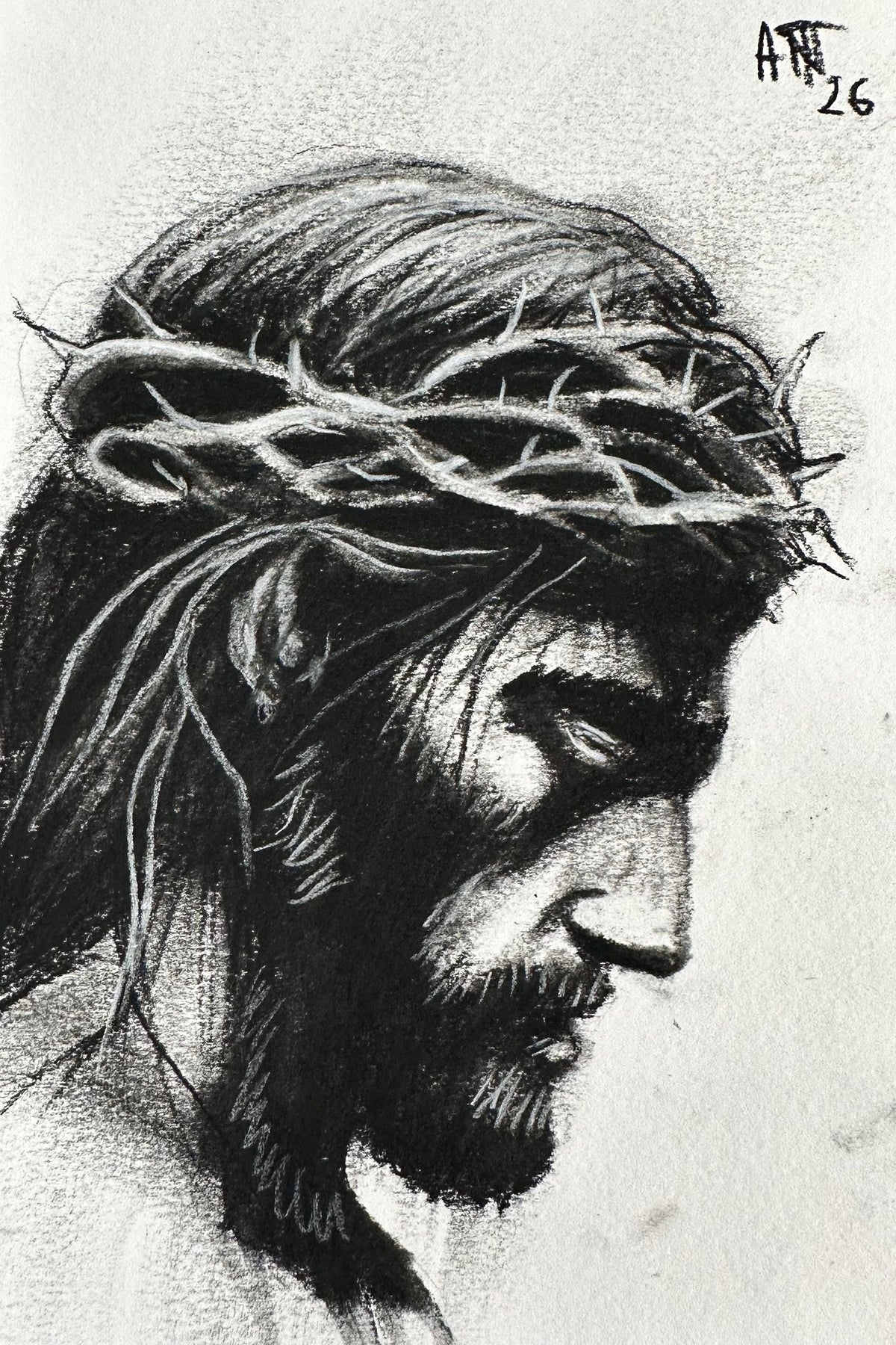 Jesus Christ - original Charcoal Drawing 4 x 6