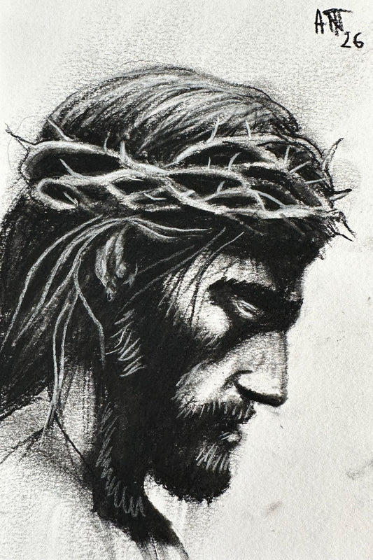 Jesus Christ - original Charcoal Drawing 4 x 6