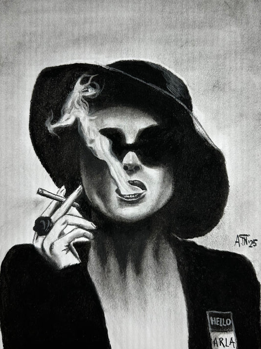 Marla Singer – Original Charcoal Drawing 9 × 12