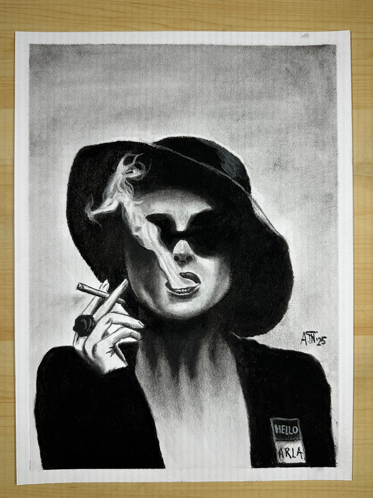 Marla Singer – Original Charcoal Drawing 9 × 12