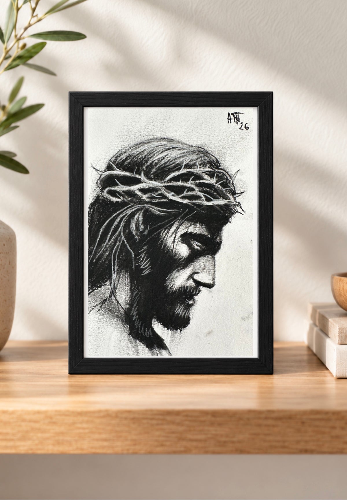 Jesus Christ - original Charcoal Drawing 4 x 6