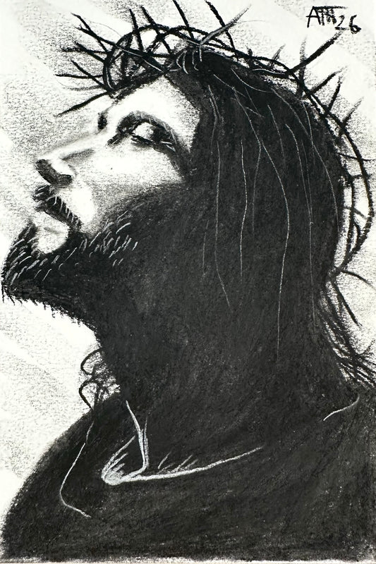 Jesus Christ – Original Charcoal Drawing 4 × 6
