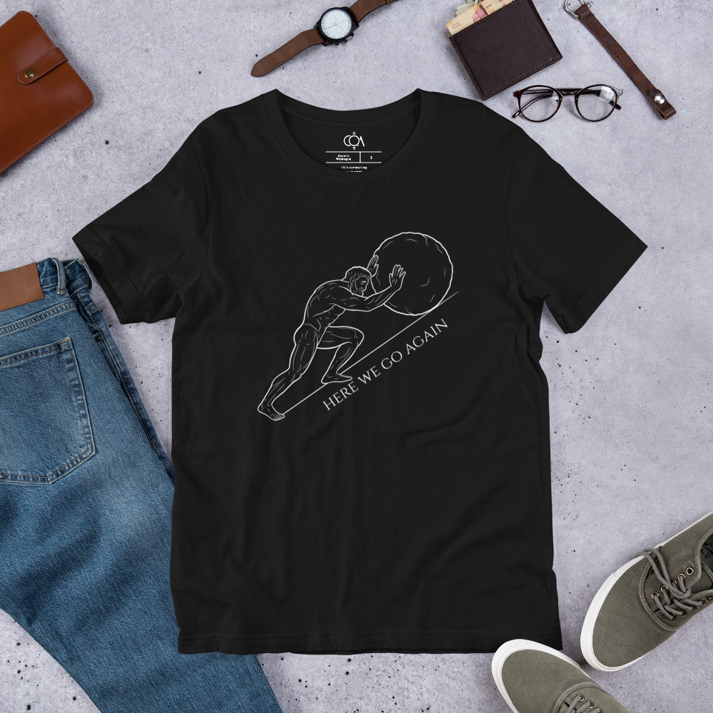 Minimalist Sisyphus T-Shirt – Stoic Philosophy Graphic Tee, Modern Line Art, Greek Mythology Inspiration Unisex