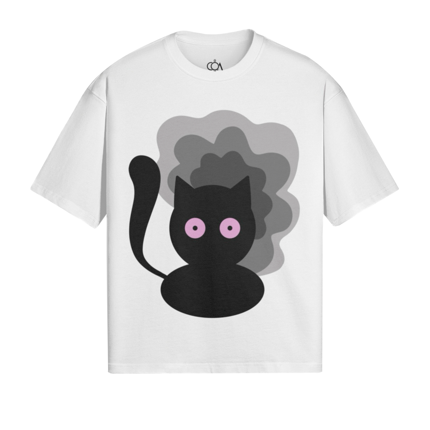 High Cat – Minimalist Black Cat T-Shirt | Trippy Cute Cat Graphic Tee | Oversized Heavy Cotton Shirt by Coa Art