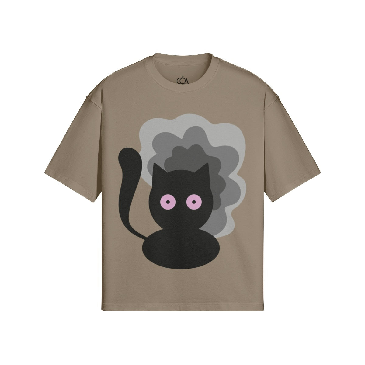 High Cat – Minimalist Black Cat T-Shirt | Trippy Cute Cat Graphic Tee | Oversized Heavy Cotton Shirt by Coa Art
