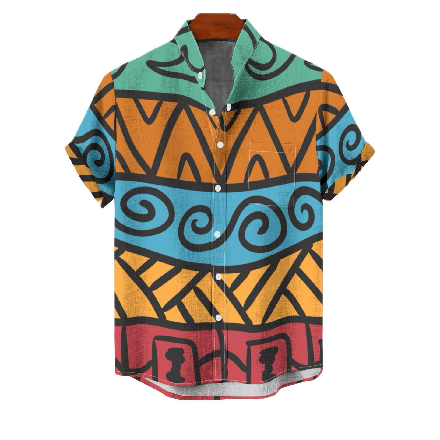 Vibrant Tribal-Pattern Cotton Button-Up Shirt | Lightweight Summer Design by Coa Art