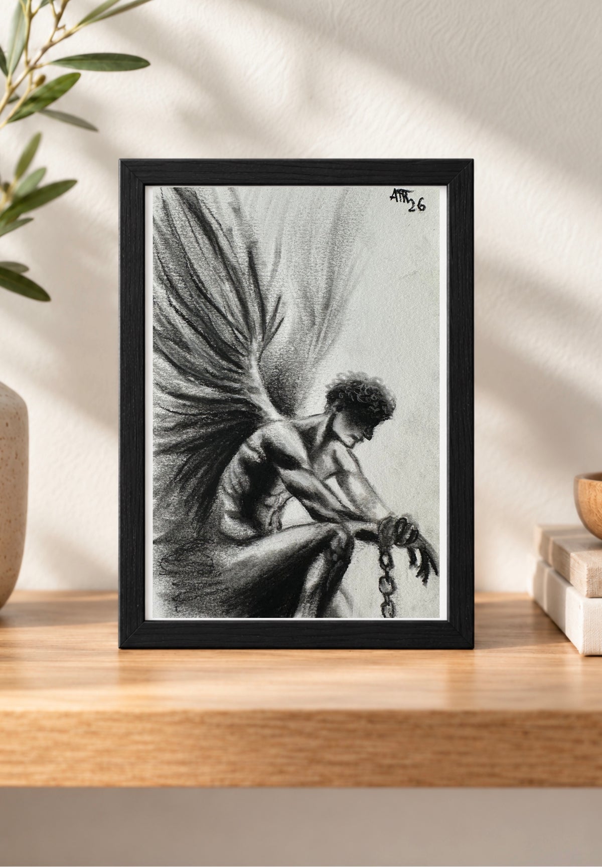 Fallen Angel – Original Charcoal Drawing 4 × 6
