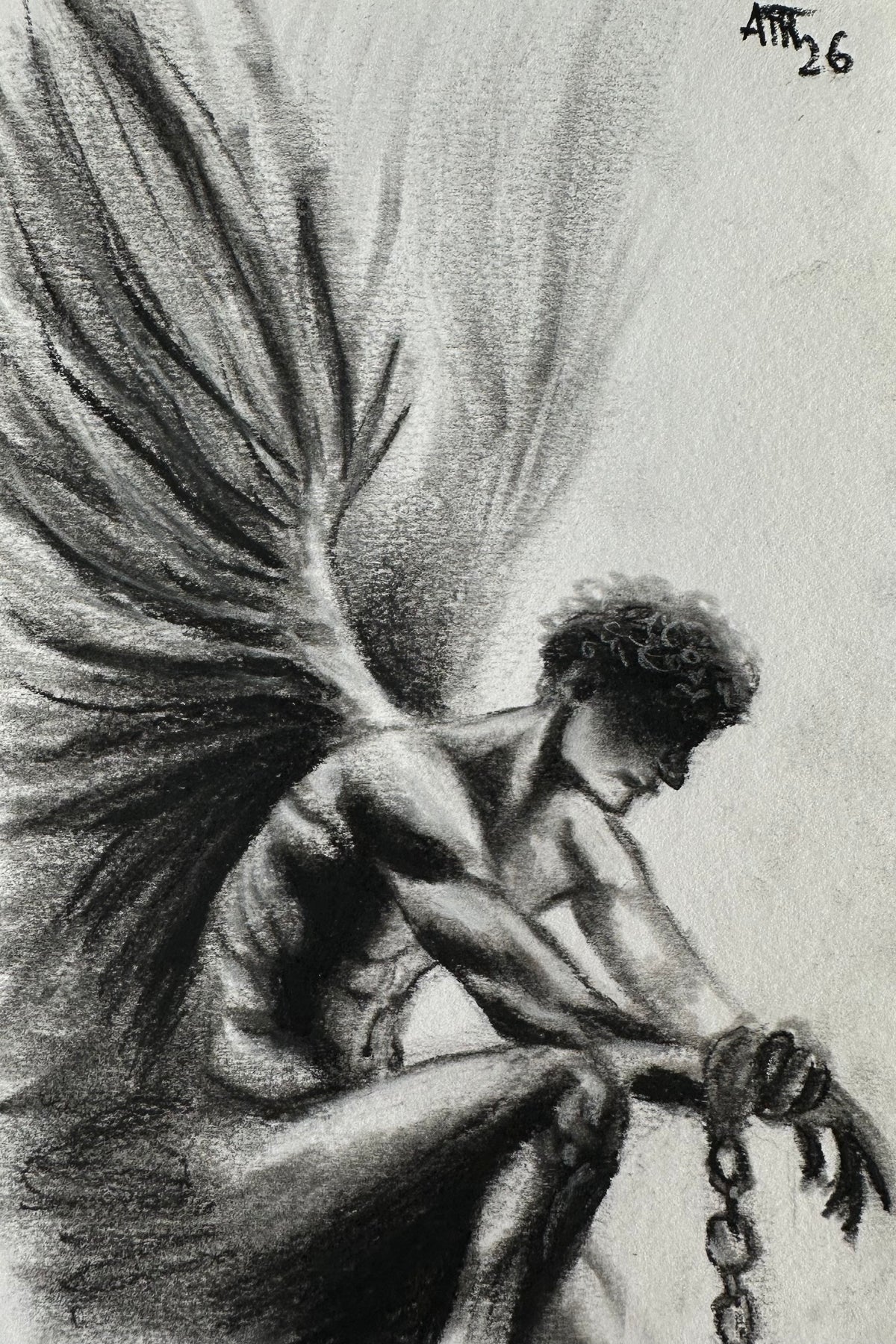 Fallen Angel – Original Charcoal Drawing 4 × 6