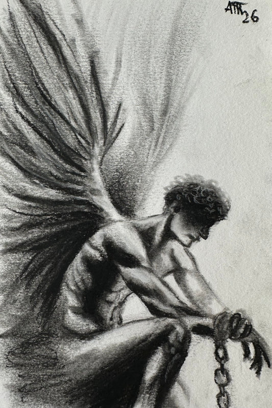 Fallen Angel – Original Charcoal Drawing 4 × 6