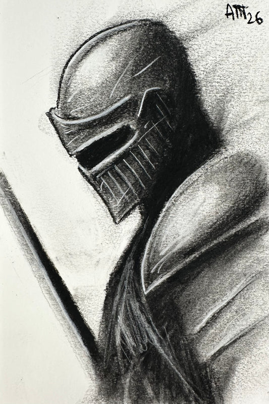 Knight – Original Charcoal Drawing 4 × 6
